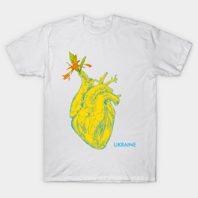 I love Ukraine, an anatomical heart in the colors of the flag. T-Shirt by Olga Berlet